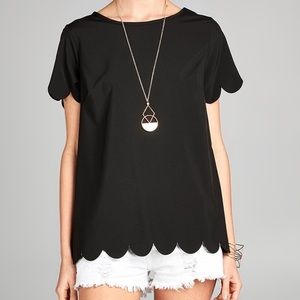 Scallop Trim Black Business Casual Top